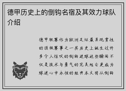德甲历史上的倒钩名宿及其效力球队介绍